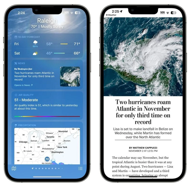 定兴苹果14维修分享iPhone 14手机如何看天气时顺带看新闻 